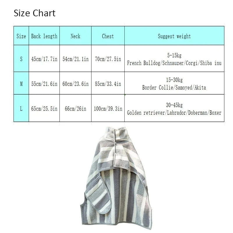 booteely™ Striped Plush Coral Fleece Pet Bath Towel & Spa Robe
