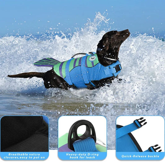 Mermaid Tail High-Buoyancy Dog Life Jacket with Rescue Handle