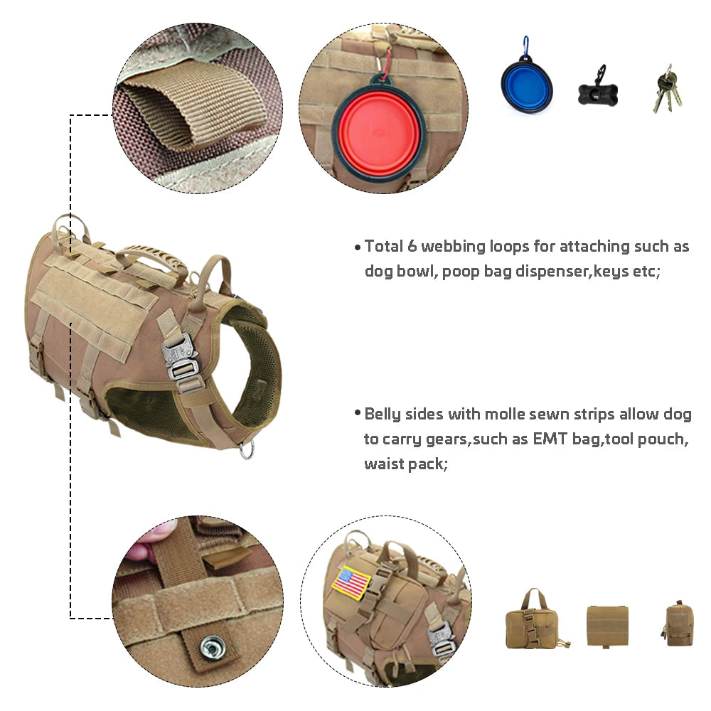 PET ARTIST Tactical No-Pull Military Dog Harness & Pouches Set