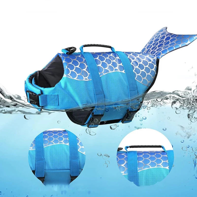 Mermaid Tail High-Buoyancy Dog Life Jacket with Rescue Handle