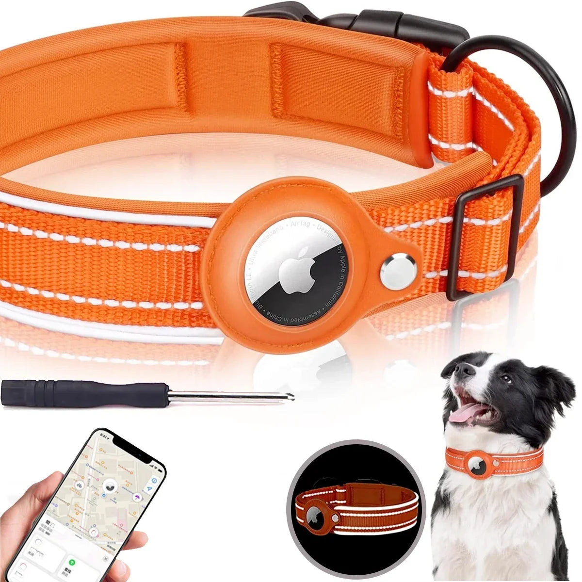 Premium Apple AirTag Waterproof Reflective Dog Collar