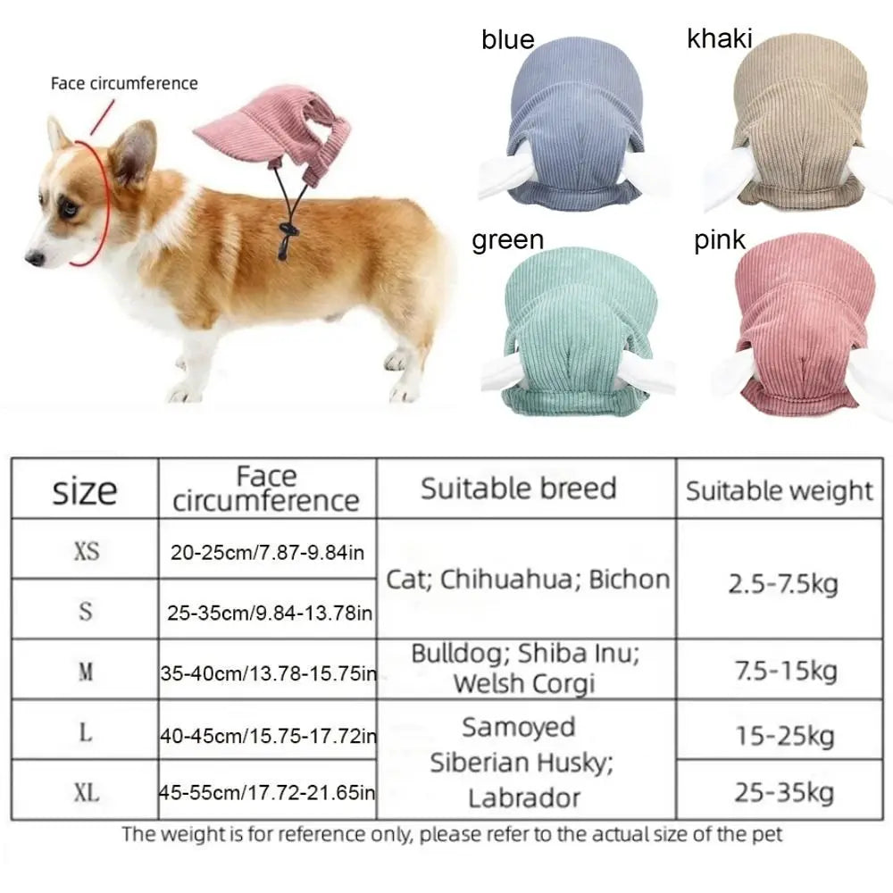 AeroBark™ Breathable Corduroy Dog Baseball Cap with Ear Holes