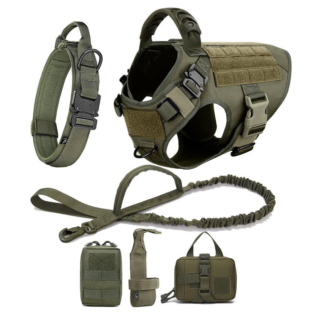 K9 Pro Elite Tactical Military Dog Harness & Molle Pouches Set