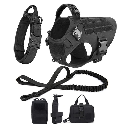 K9 Pro Elite Tactical Military Dog Harness & Molle Pouches Set