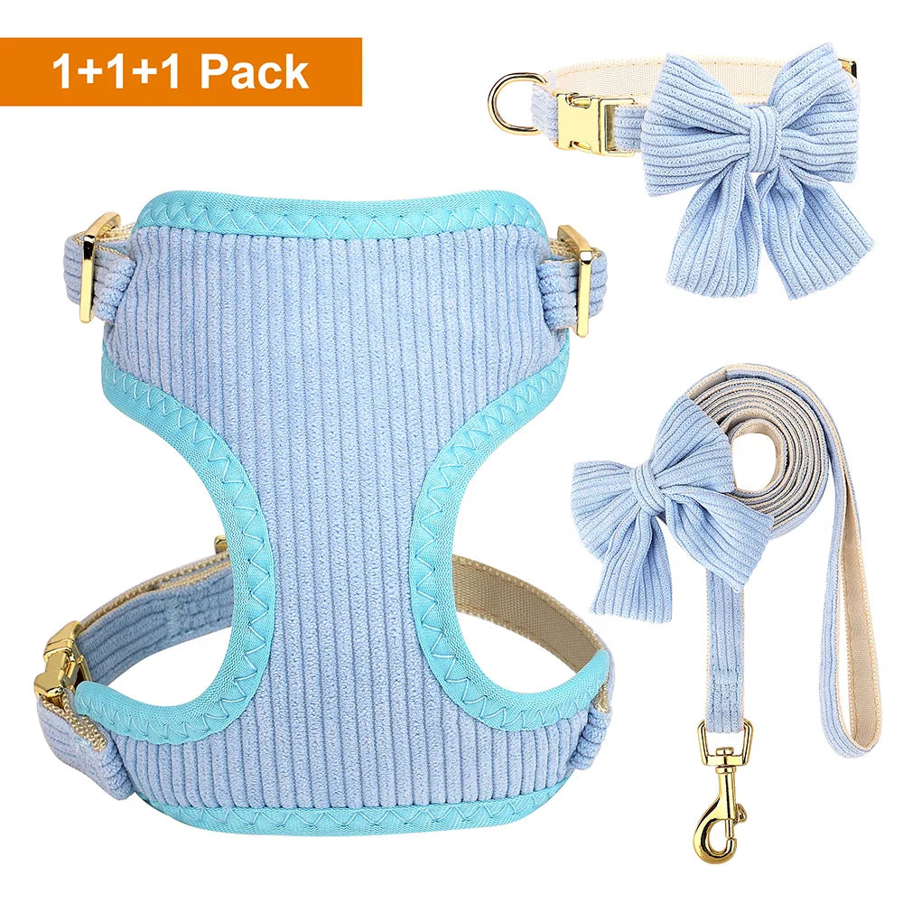 PET ARTIST Elegant 3-Piece Cute Bowknot Dog Collar, Harness & Leash Set (Model YWH159)