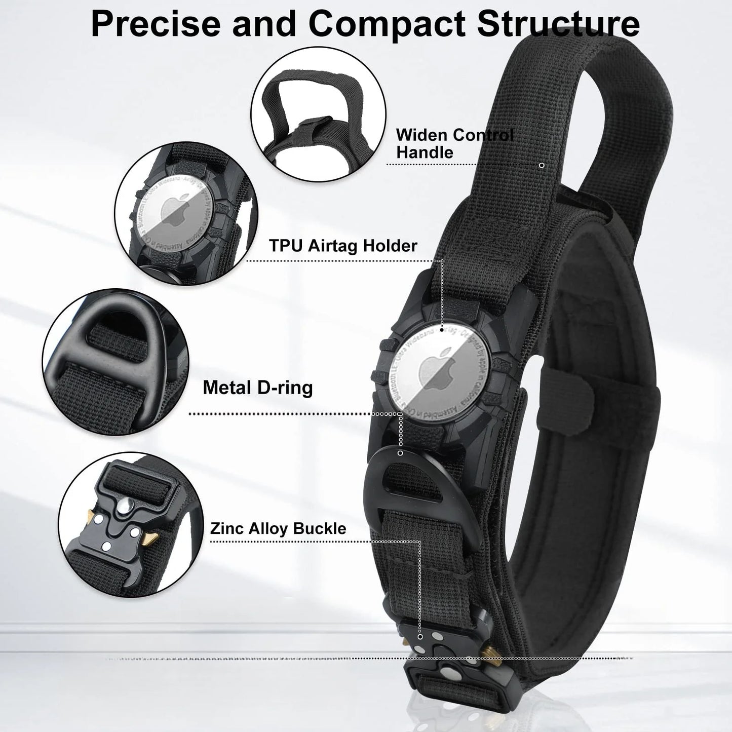 AirTag Tactical Military Dog Collar with Handle