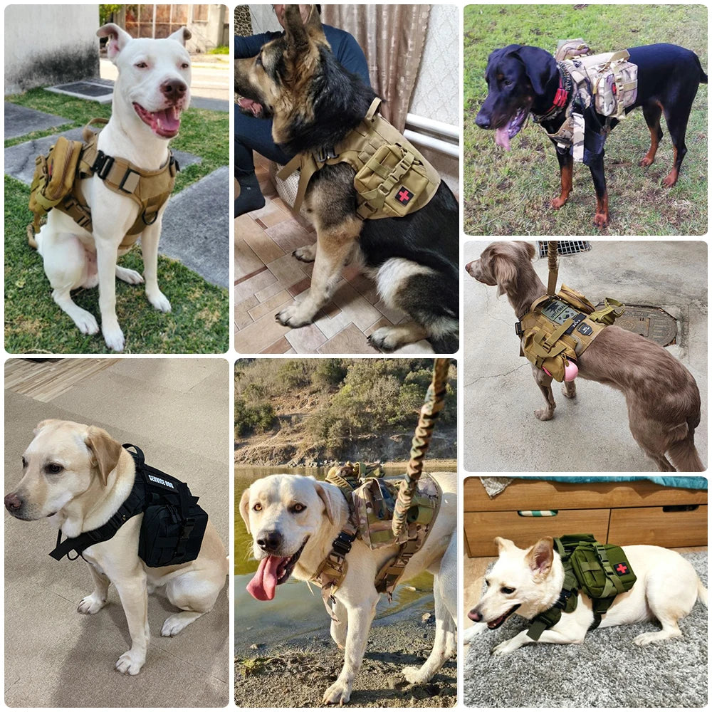 K9 Pro Elite Tactical Military Dog Harness & Molle Pouches Set