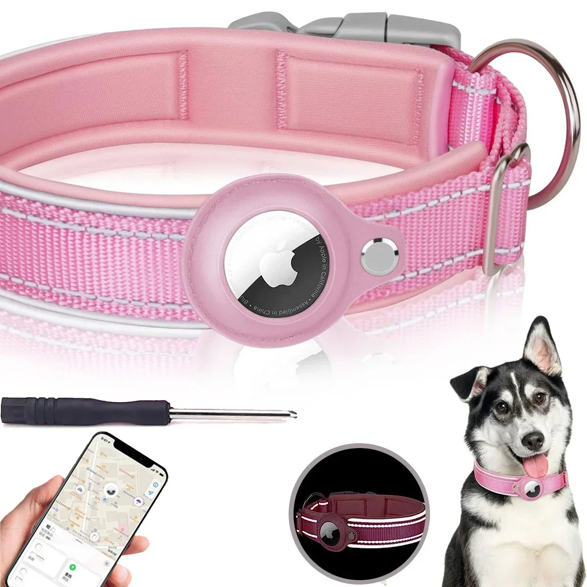 Premium Apple AirTag Waterproof Reflective Dog Collar