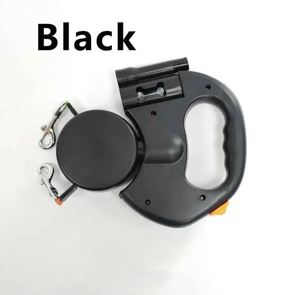 360° Tangle-Free Double Retractable Dog Leash with LED Flashlight