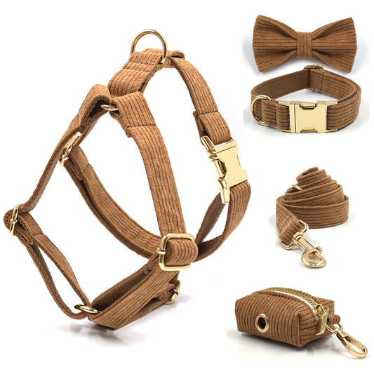 GLORIOUS KEK Luxury Corduroy Dog Harness, Collar & Leash Set