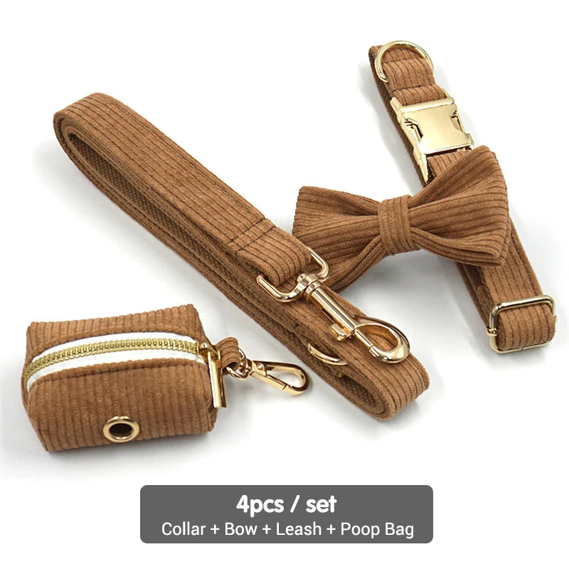 GLORIOUS KEK Luxury Corduroy Dog Harness, Collar & Leash Set