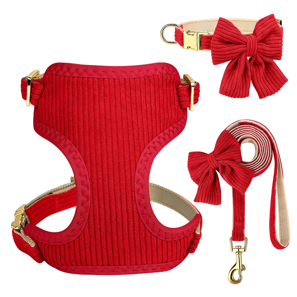 PET ARTIST Elegant 3-Piece Cute Bowknot Dog Collar, Harness & Leash Set (Model YWH159)