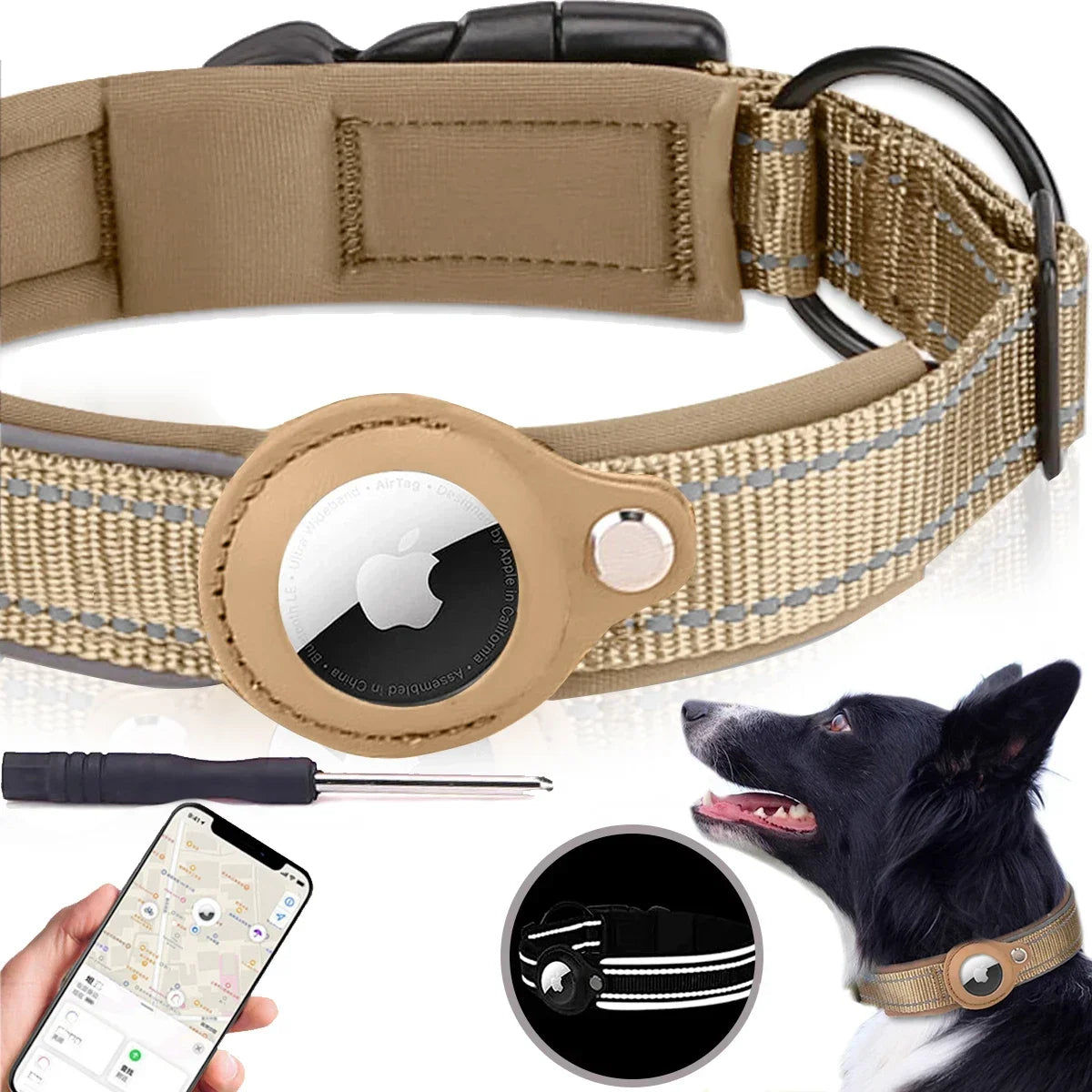 Premium Apple AirTag Waterproof Reflective Dog Collar