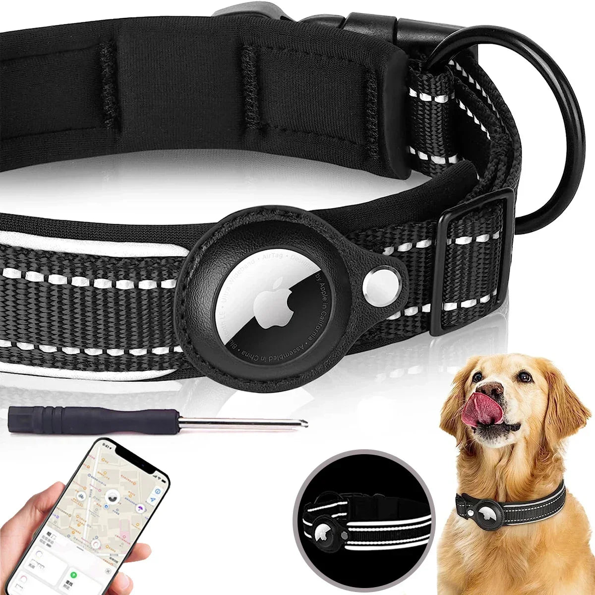 Premium Apple AirTag Waterproof Reflective Dog Collar