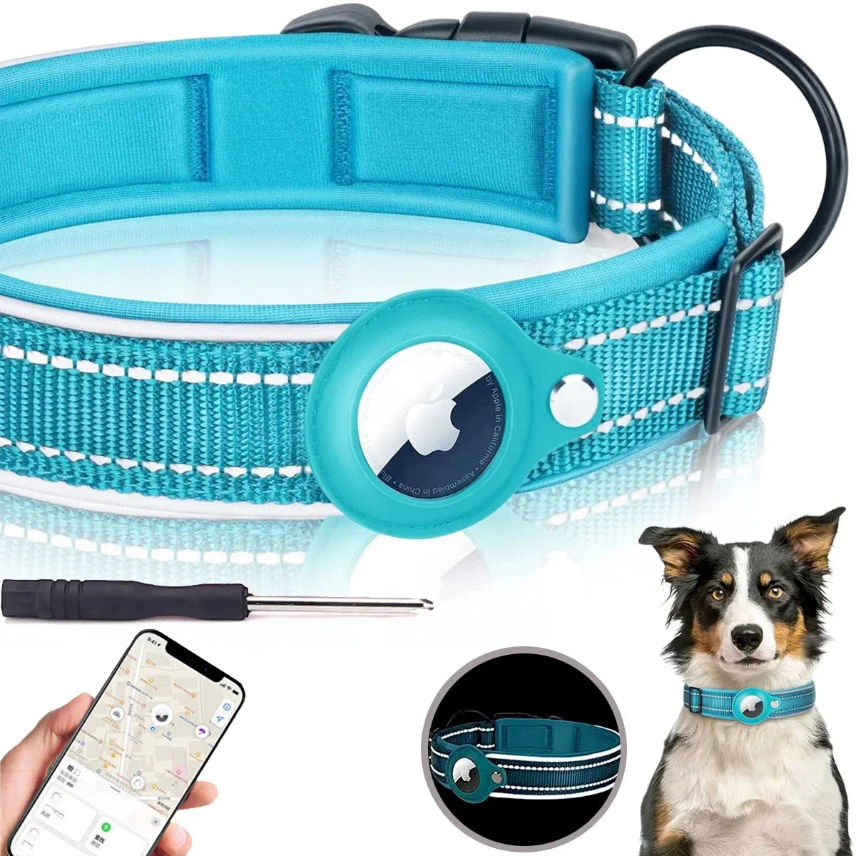 Premium Apple AirTag Waterproof Reflective Dog Collar