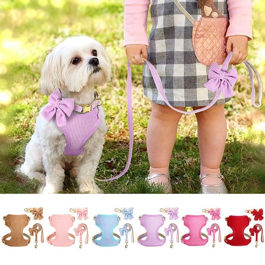 PET ARTIST Elegant 3-Piece Cute Bowknot Dog Collar, Harness & Leash Set (Model YWH159)