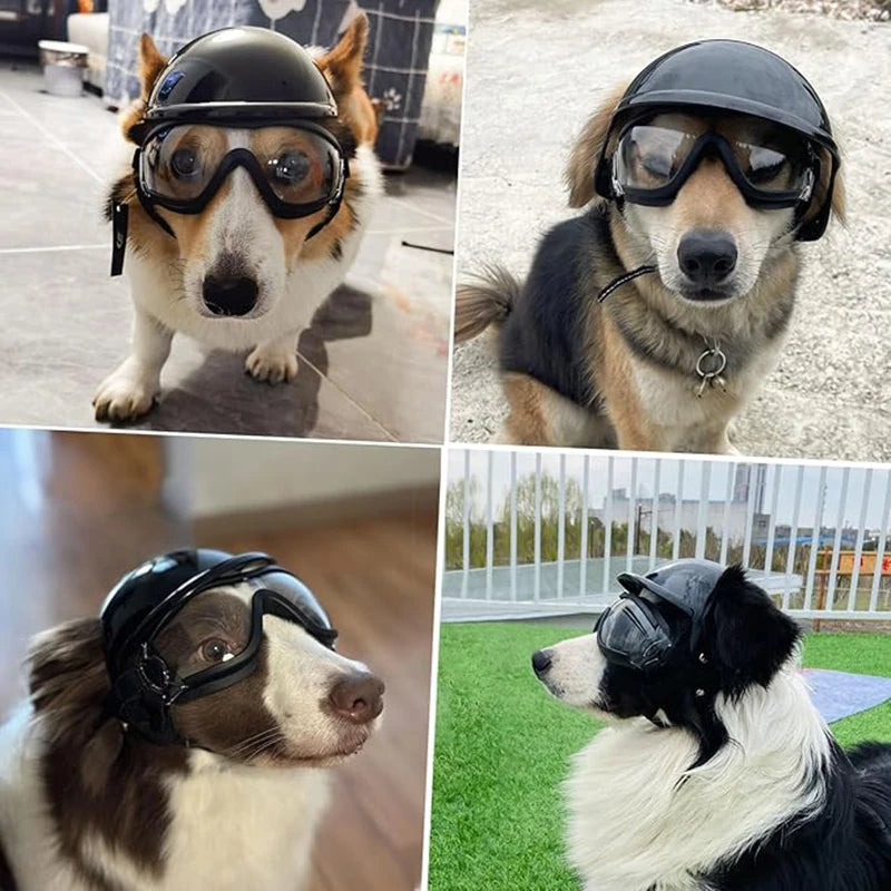 BikerPup™ Tactical Dog Helmet & UV Goggles Matching Safety Set