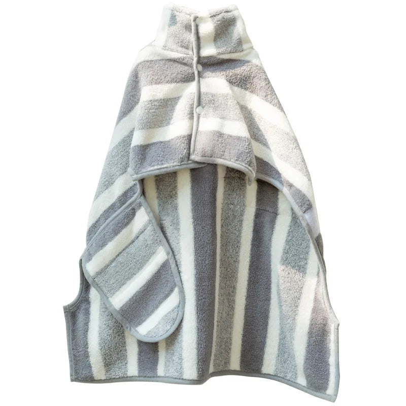 booteely™ Striped Plush Coral Fleece Pet Bath Towel & Spa Robe