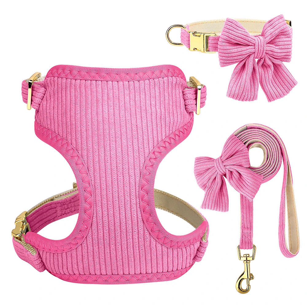 PET ARTIST Elegant 3-Piece Cute Bowknot Dog Collar, Harness & Leash Set (Model YWH159)