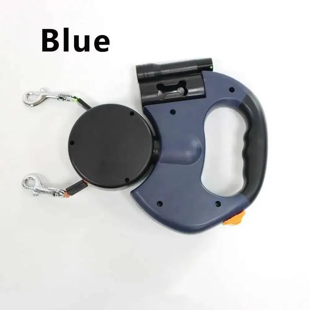 360° Tangle-Free Double Retractable Dog Leash with LED Flashlight