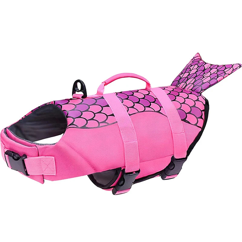 Mermaid Tail High-Buoyancy Dog Life Jacket with Rescue Handle