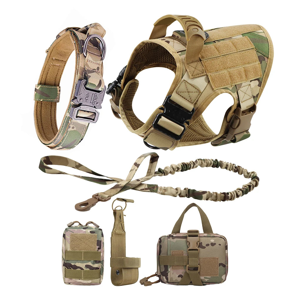 K9 Pro Elite Tactical Military Dog Harness & Molle Pouches Set