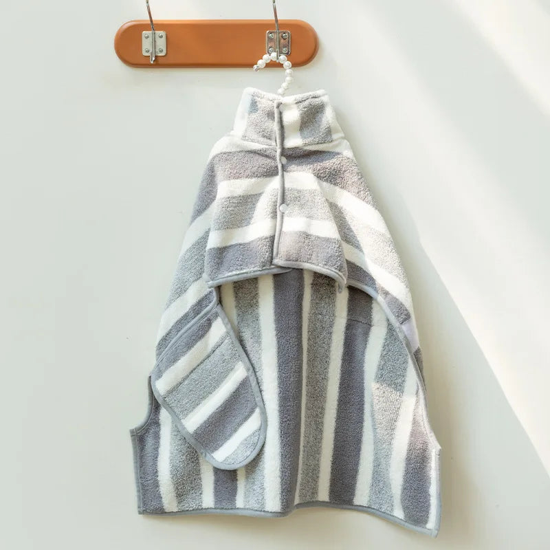 booteely™ Striped Plush Coral Fleece Pet Bath Towel & Spa Robe