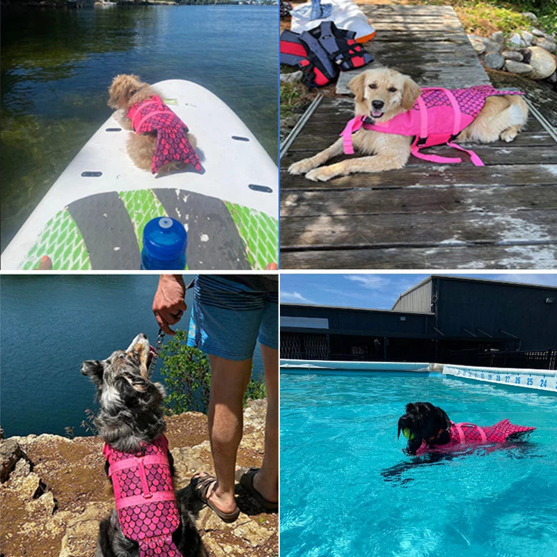 Mermaid Tail High-Buoyancy Dog Life Jacket with Rescue Handle