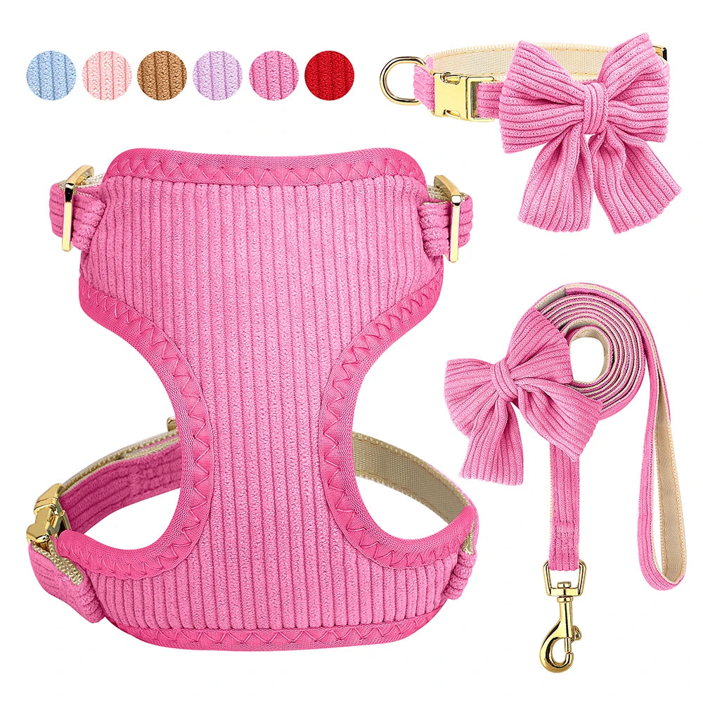 PET ARTIST Elegant 3-Piece Cute Bowknot Dog Collar, Harness & Leash Set (Model YWH159)