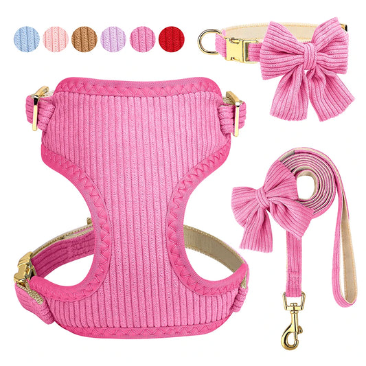 PET ARTIST Elegant 3-Piece Cute Bowknot Dog Collar, Harness & Leash Set (Model YWH159)