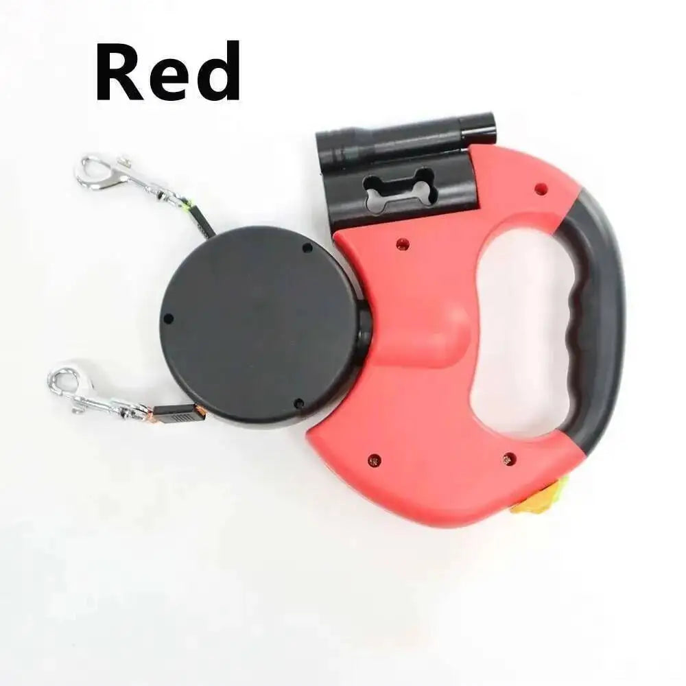360° Tangle-Free Double Retractable Dog Leash with LED Flashlight