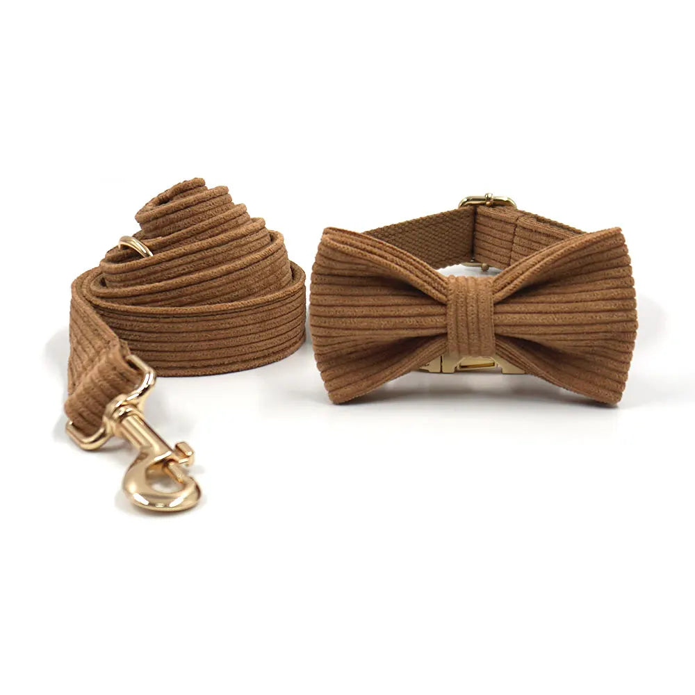 GLORIOUS KEK Luxury Corduroy Dog Harness, Collar & Leash Set