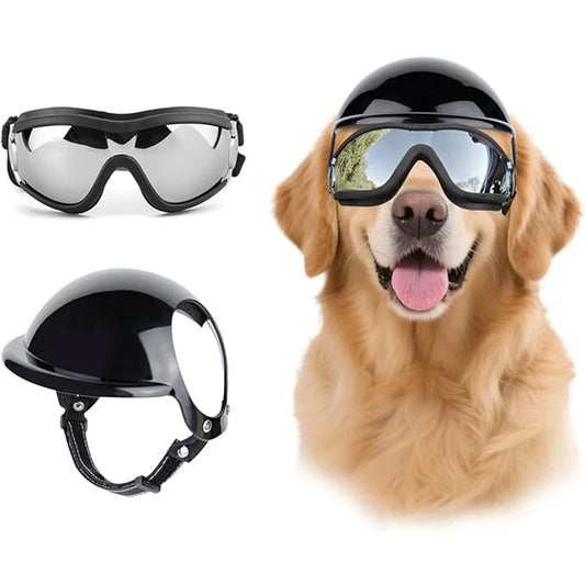 BikerPup™ Tactical Dog Helmet & UV Goggles Matching Safety Set