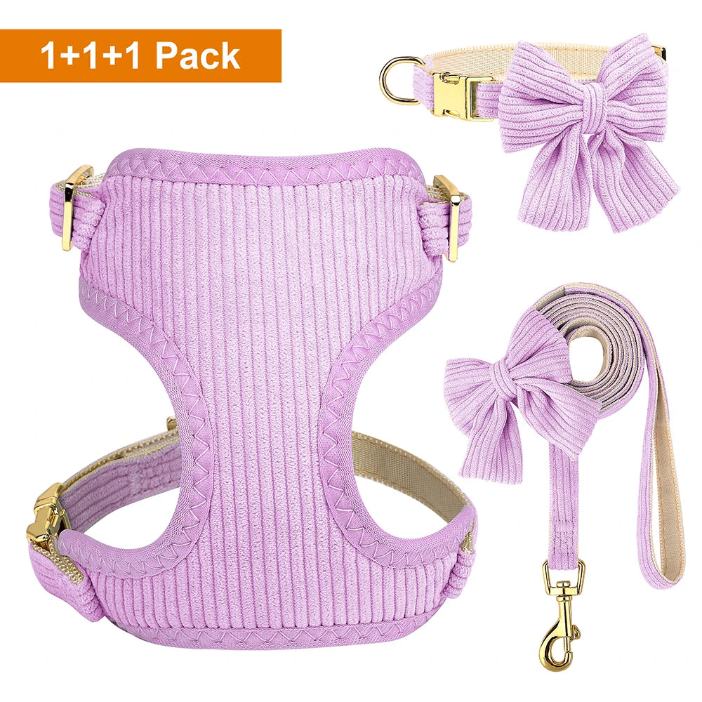 PET ARTIST Elegant 3-Piece Cute Bowknot Dog Collar, Harness & Leash Set (Model YWH159)