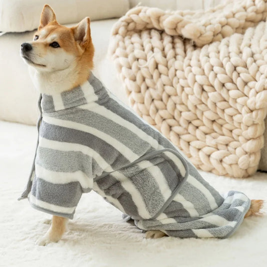 booteely™ Striped Plush Coral Fleece Pet Bath Towel & Spa Robe
