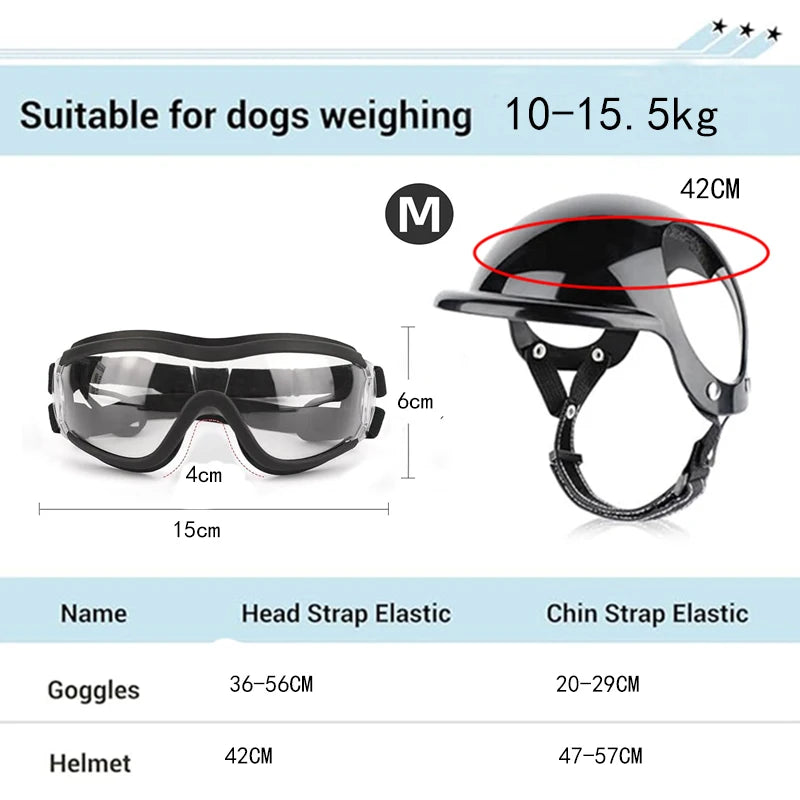 BikerPup™ Tactical Dog Helmet & UV Goggles Matching Safety Set