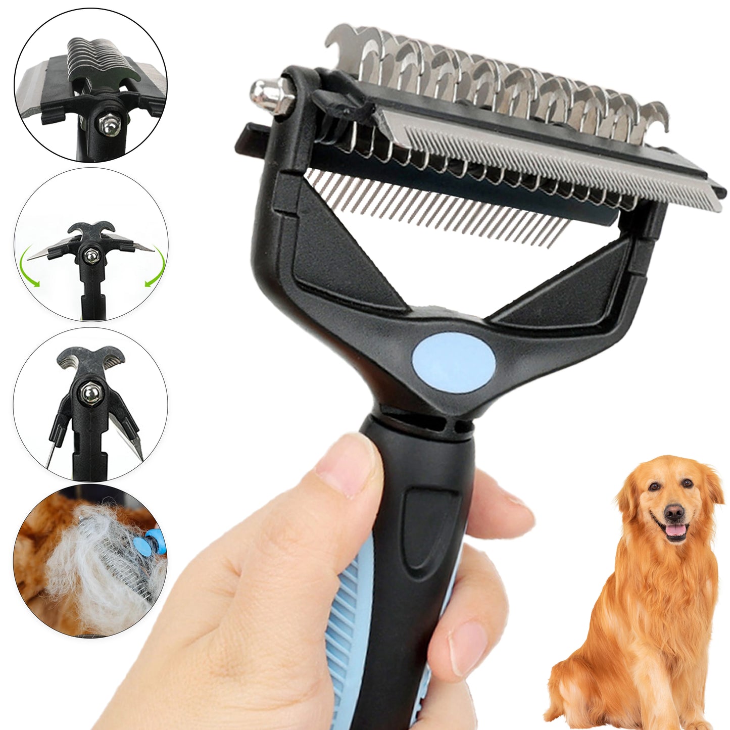 GroomPro™ 3-in-1 Pet Deshedding Tool & Undercoat Dematting Rake