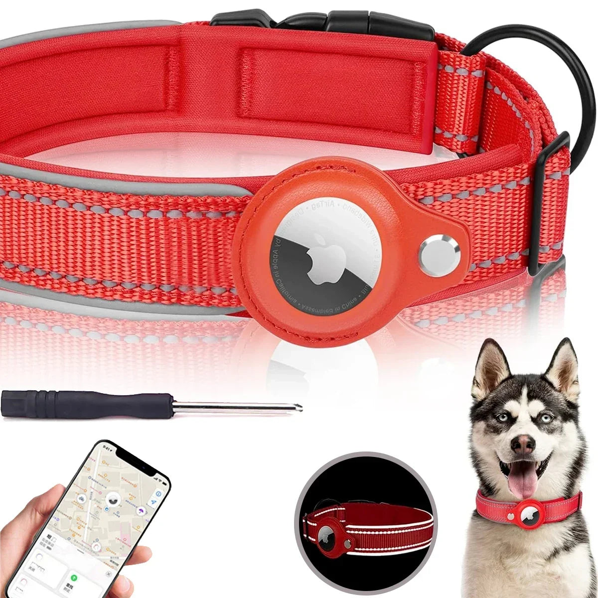 Premium Apple AirTag Waterproof Reflective Dog Collar