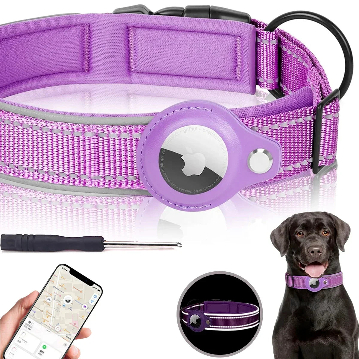 Premium Apple AirTag Waterproof Reflective Dog Collar