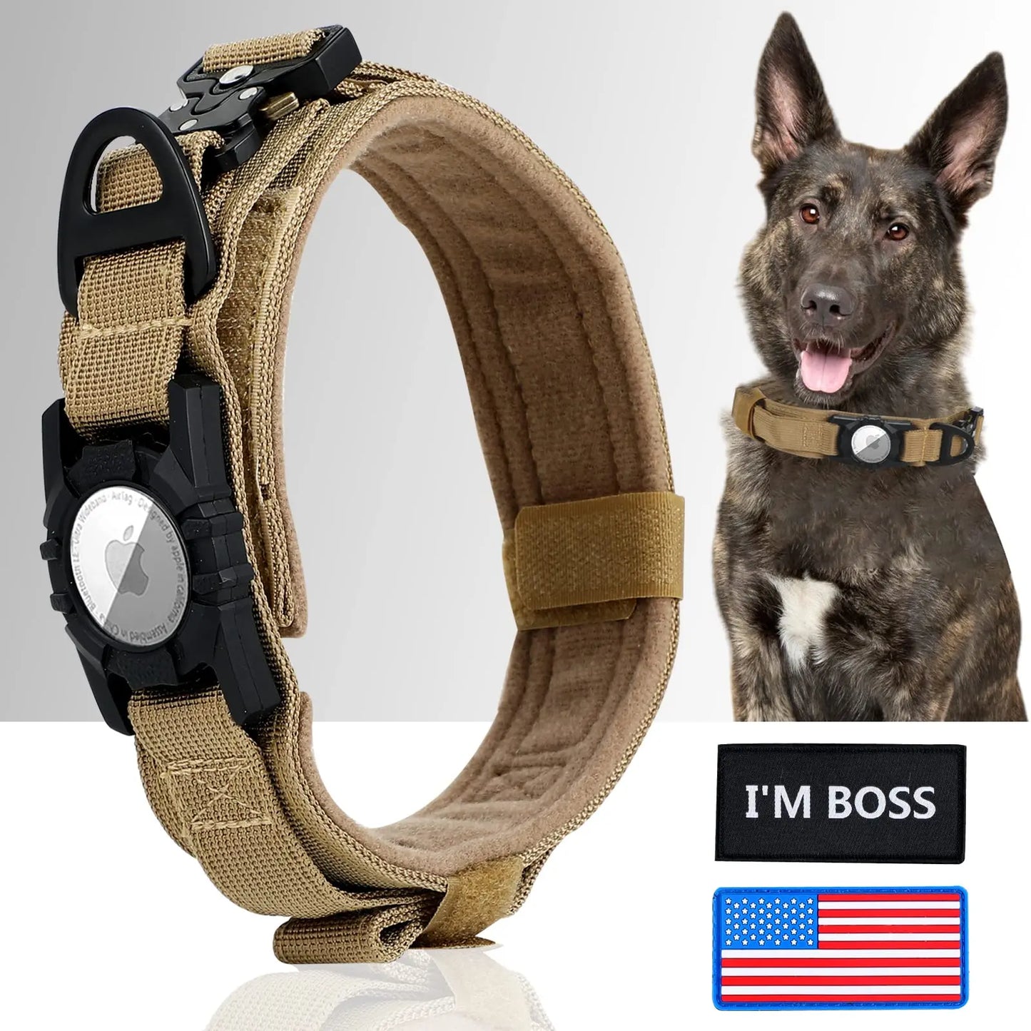 AirTag Tactical Military Dog Collar with Handle