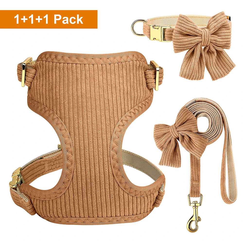 PET ARTIST Elegant 3-Piece Cute Bowknot Dog Collar, Harness & Leash Set (Model YWH159)