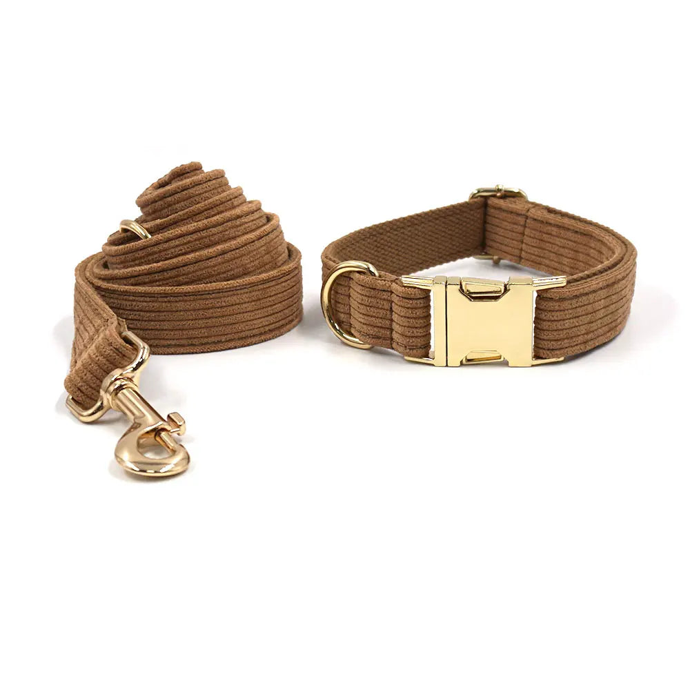 GLORIOUS KEK Luxury Corduroy Dog Harness, Collar & Leash Set