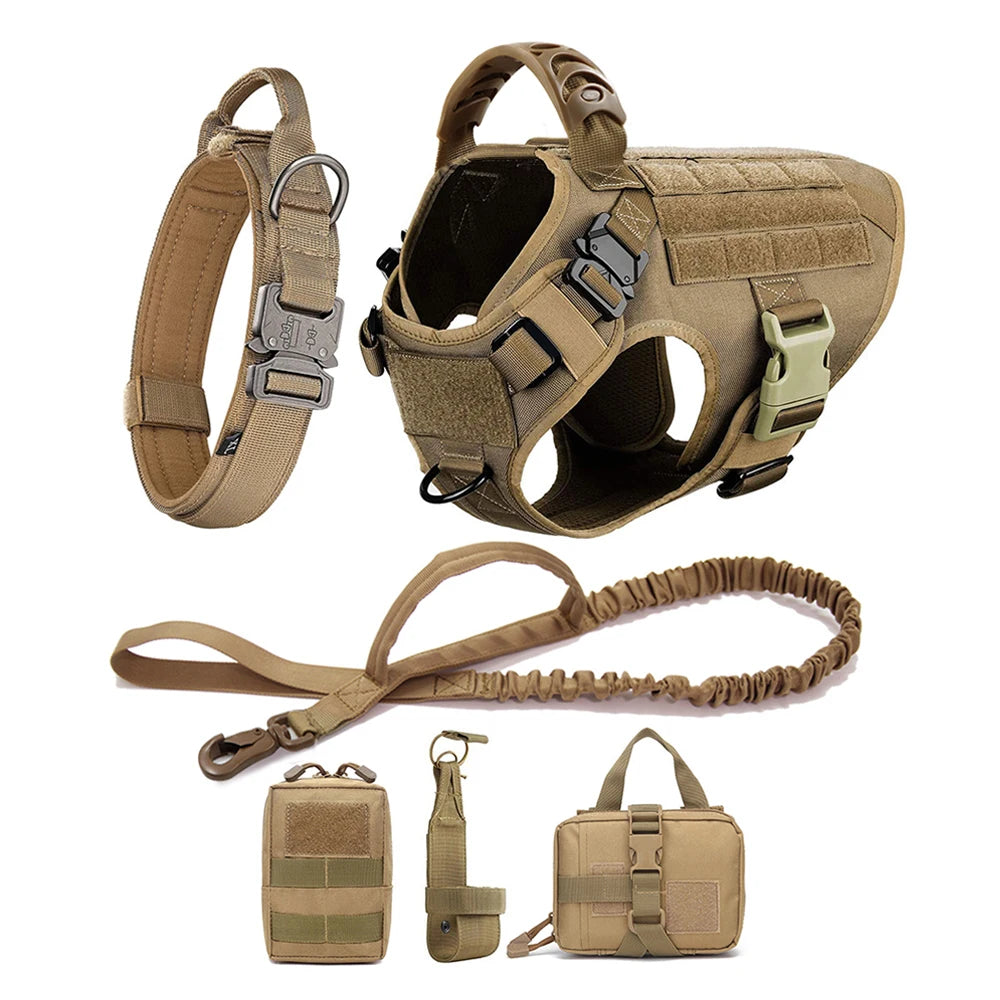K9 Pro Elite Tactical Military Dog Harness & Molle Pouches Set