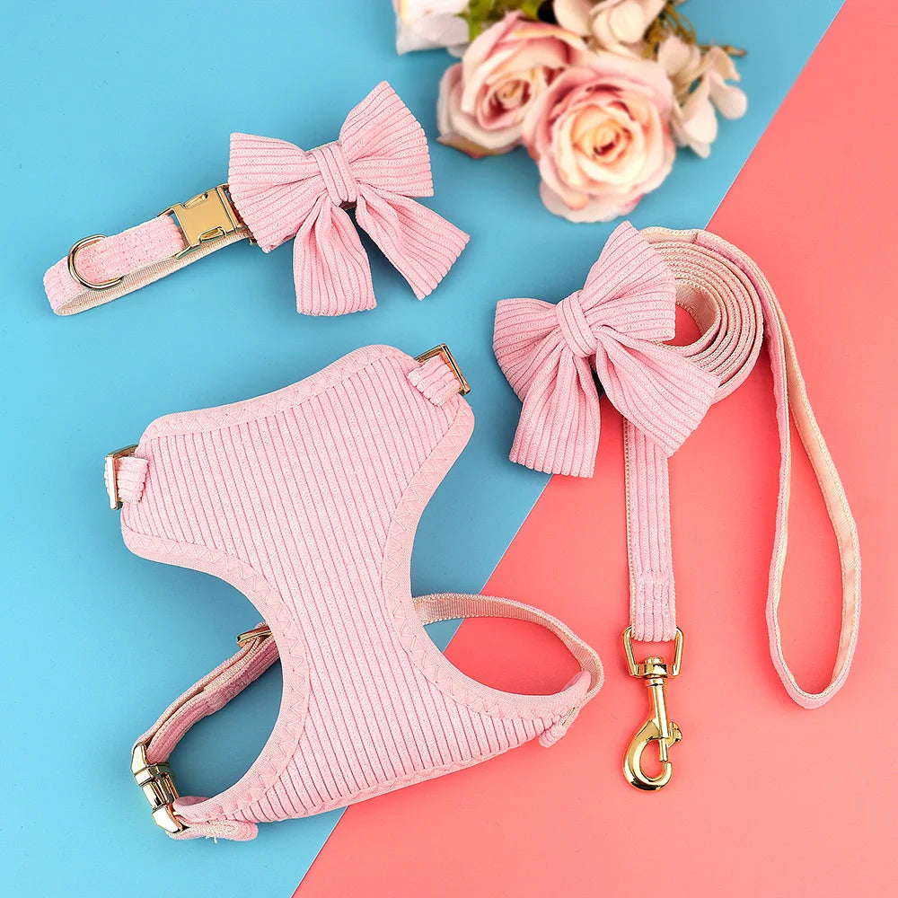 PET ARTIST Elegant 3-Piece Cute Bowknot Dog Collar, Harness & Leash Set (Model YWH159)