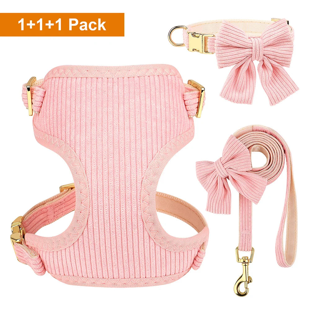 PET ARTIST Elegant 3-Piece Cute Bowknot Dog Collar, Harness & Leash Set (Model YWH159)